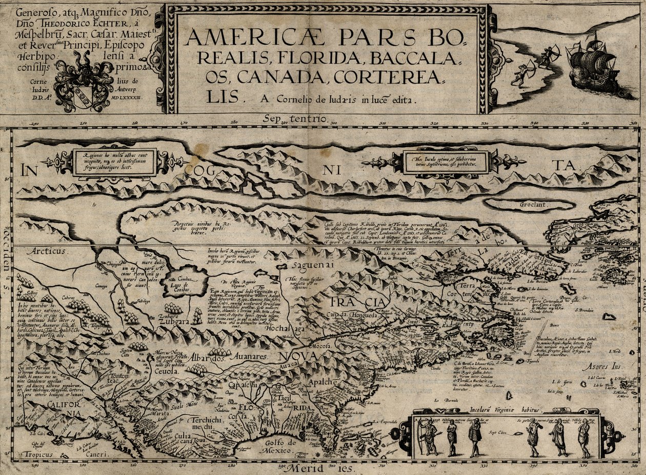 Americae pars borealis, Florida, Baccalaos, Kanada, Corterealis. tekijältä Cornelis de Jode