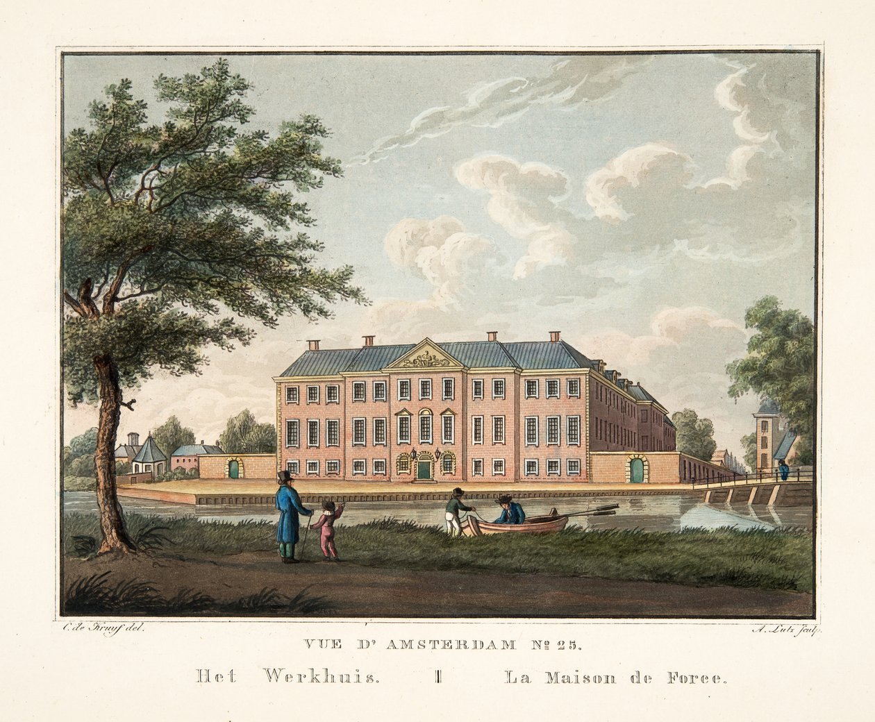 Näkymä Amsterdamiin nro 25. Het Werkhuis. La Maison de Force, 1825 (käsinvärinen kaiverrus) tekijältä Cornelis de Kruyff