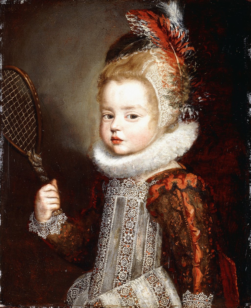 Puolipitkän tytön muotokuva, jossa on tennismaila tekijältä Cornelis de Vos