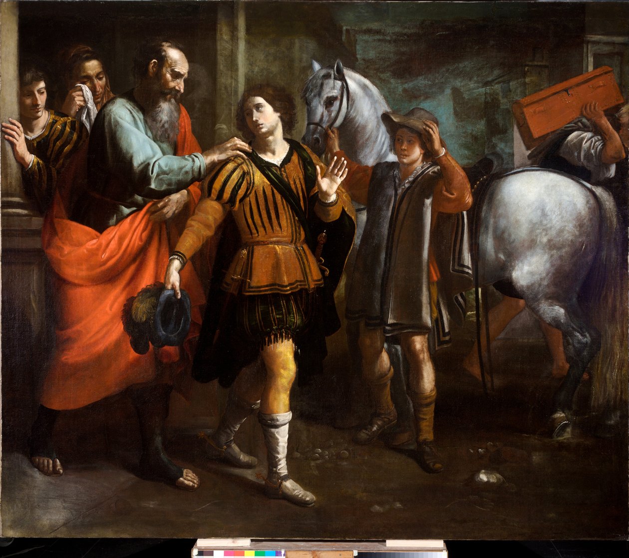 Tuhlaajapojan lähtö, n. 1650 (öljy kankaalle) tekijältä Cornelis de Wael