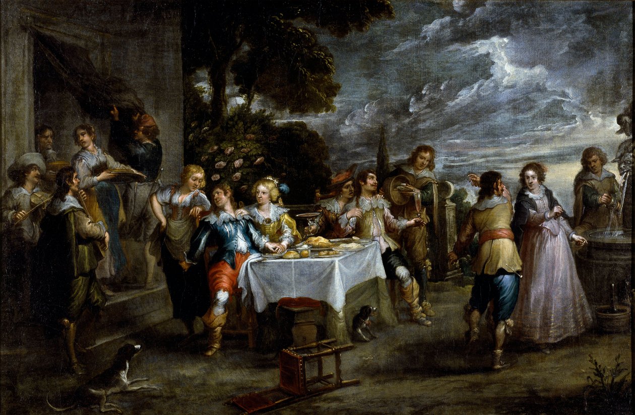 Tuhlaajapojan historia: hajoaminen. Cornelis De Waelin (1592-1667) maalaus, noin 1630-1639. flaamilaista taidetta. Öljy kankaalle. Mitat: 57 x 86 cm. Geenit, Privee Collection. tekijältä Cornelis de Wael