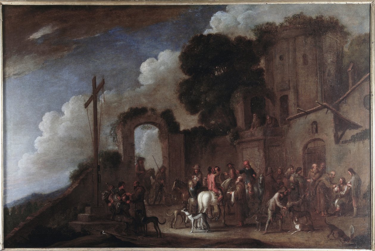 Seitsemän ruumiillisen armon teosta (Armon teot): anna juotavaa janoisille (Juottaa janoisille) (ec flam) vuoden 1625 jälkeen tekijältä Cornelis de Wael