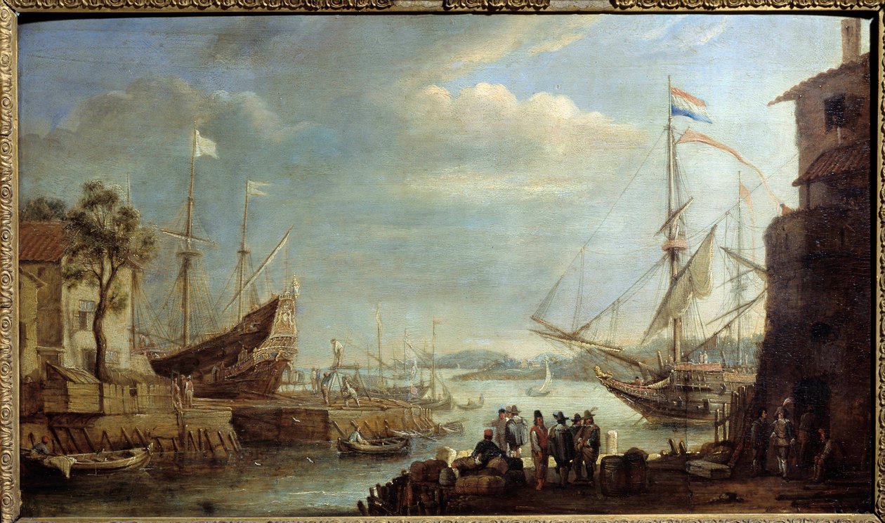 Merisatama 1600-luvulla Cornelius de Waezin (1592-1667) maalaus 1600-luvun Chalons sur Marne, Kuvataidemuseo tekijältä Cornelis de Wael