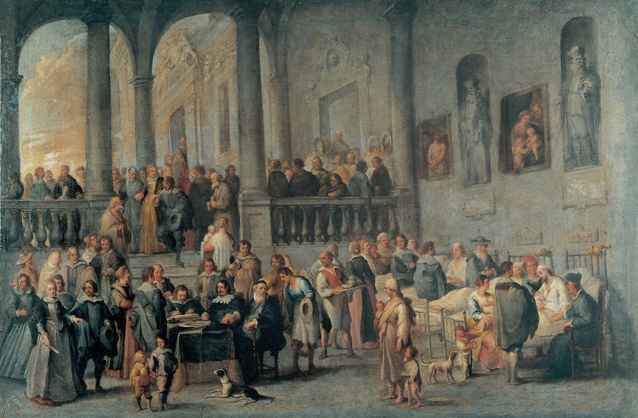 Wael, Cornelis, vierailla sairaiden luona (1592-1667). Öljy kankaalle, koko: 99x152, n. 1640, Strada Nuova -museo, Genova tekijältä Cornelis de Wael