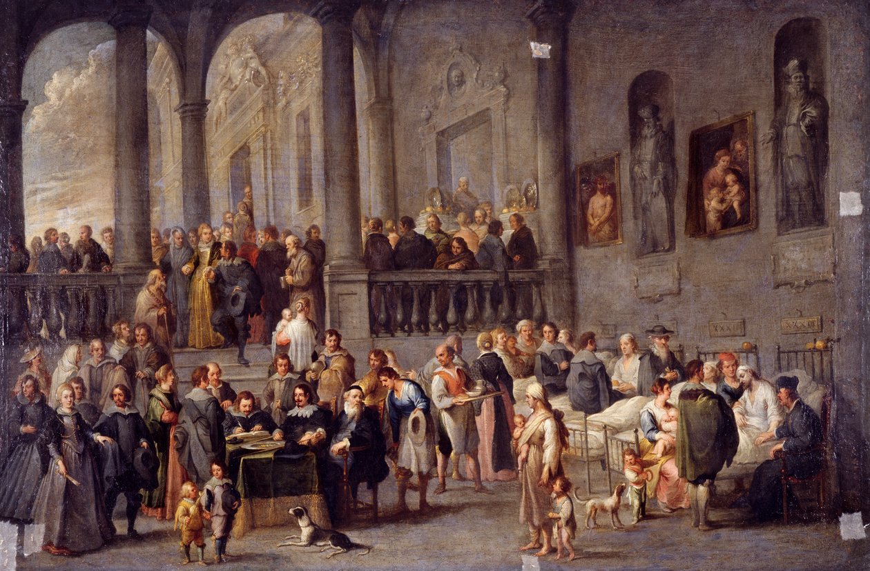Vierailla sairaiden luona Seitsemän laupeuden teosta, vuoden 1625 jälkeen tekijältä Cornelis de Wael
