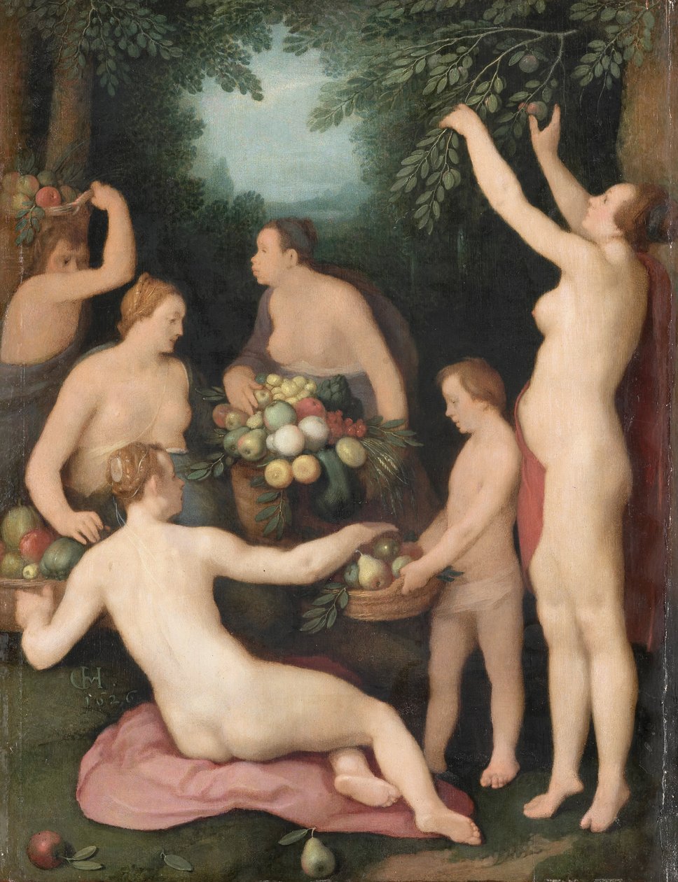Pomona vastaanottaa hedelmäsadon tekijältä Cornelis van Haarlem