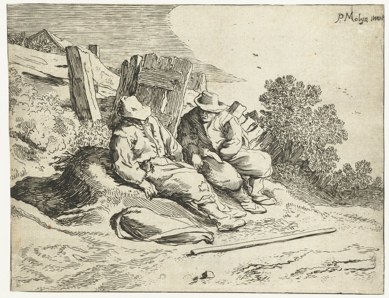Maanviljelijät tien varrella Neljä maisemaa (sarjan nimi) tekijältä Cornelis van Kittensteyn (attributed to)