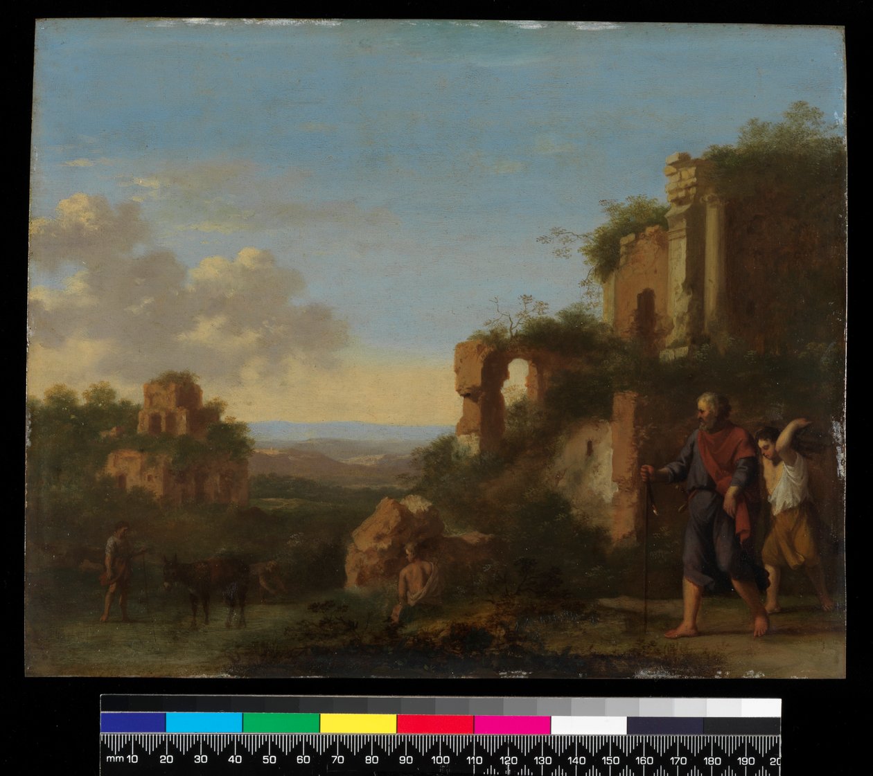 Maisema, Abrahamin ja Iisakin kanssa ennen vuotta 1667 (öljy kuparille) tekijältä Cornelis van Poelenburgh