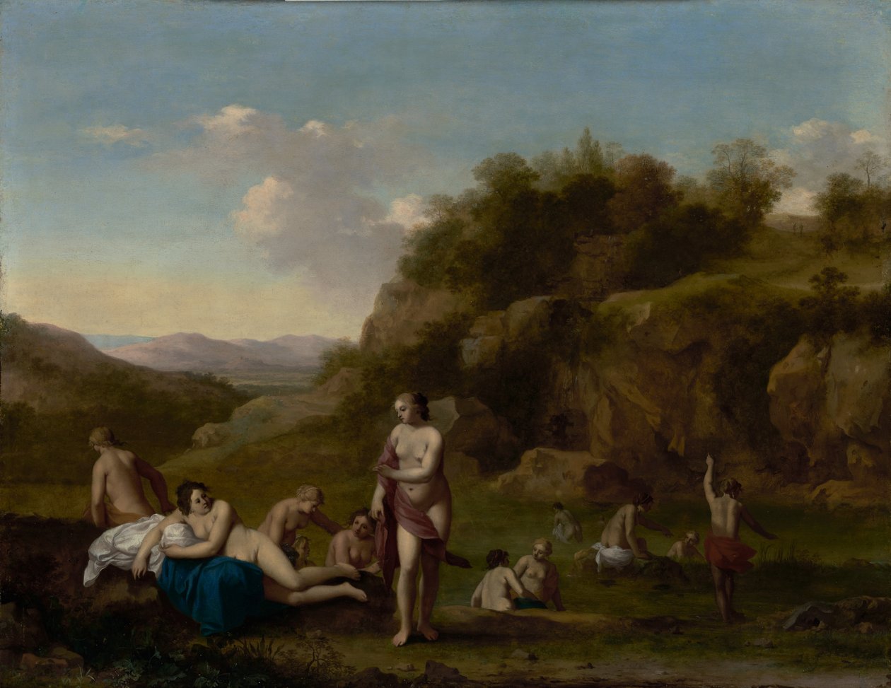 Maisema, jossa uivat alastonkuvat tekijältä Cornelis van Poelenburgh