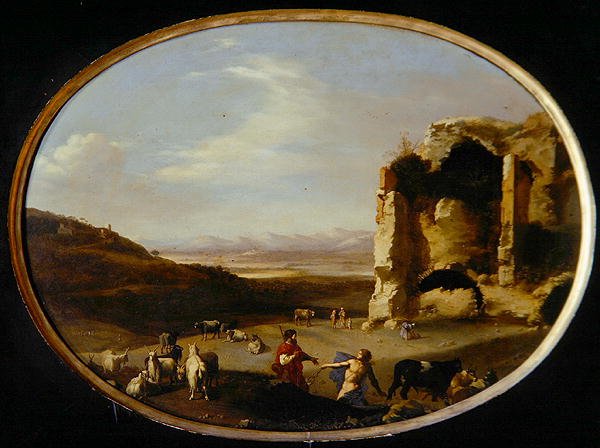 Merkurius ja Batto, n. 1621 (öljy kankaalle) tekijältä Cornelis van Poelenburgh or Poelenburch