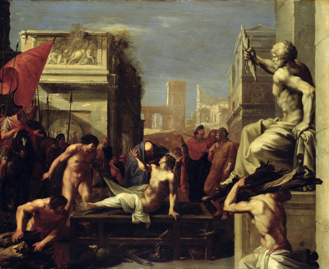 Pyhän Laurentiuksen marttyyrikuolema, 1620-1620 (öljy kuparille) tekijältä Cornelis van Poelenburgh or Poelenburch