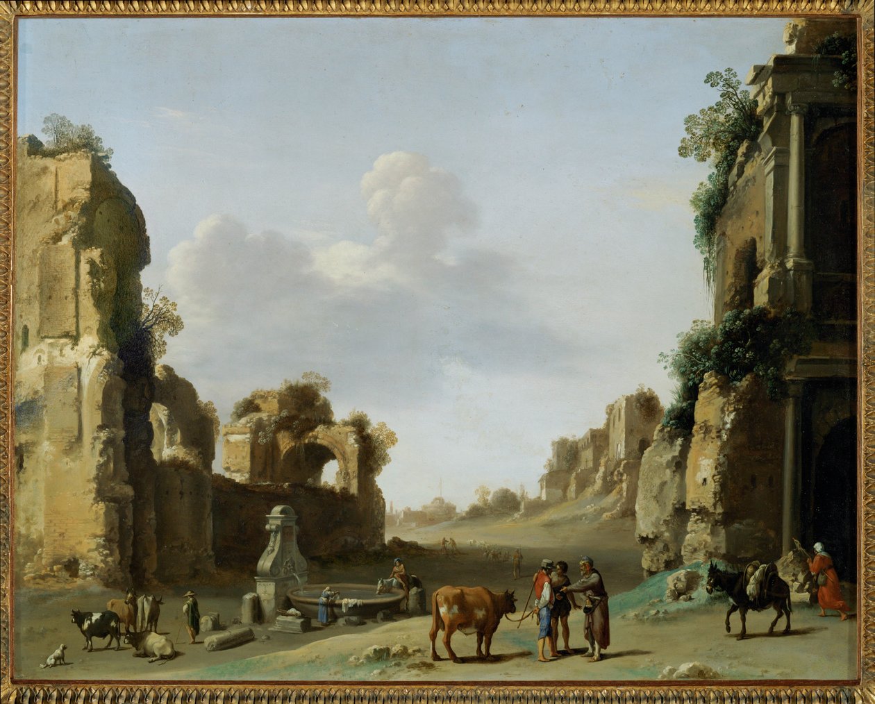 Näkymä Campo Vaccinon aasin kanssa ... tekijältä Cornelis van Poelenburgh or Poelenburch