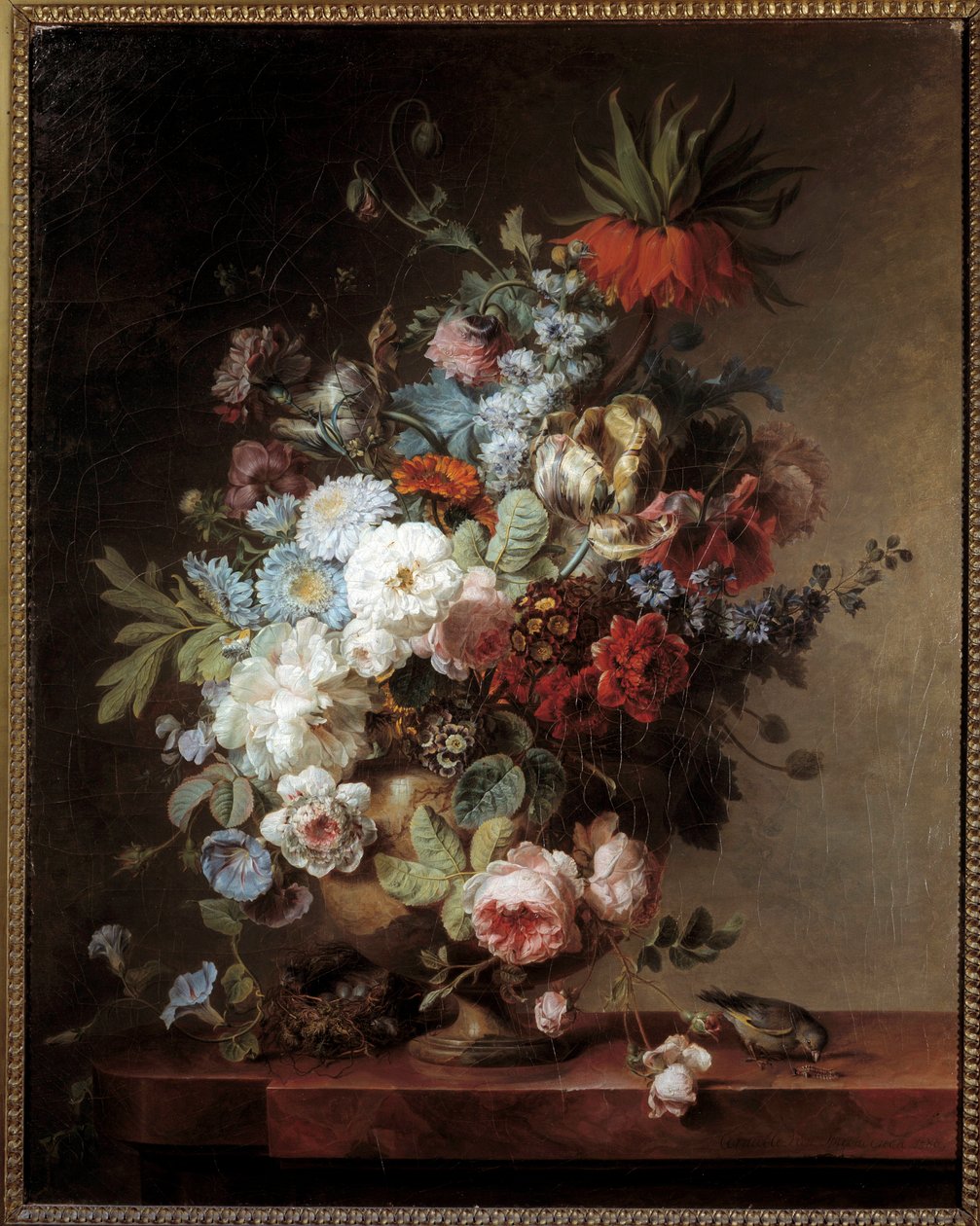 Corneille Van Spaendonckin (1756-1840) asetelma kukkien maalaus 1789 Su. 0,91x0,73 m tekijältä Cornelis van Spaendonck