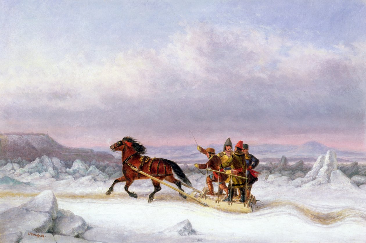 Pyhän Laurencen ylittäminen Leviksestä Quebeciin reellä (öljy) tekijältä Cornelius Krieghoff