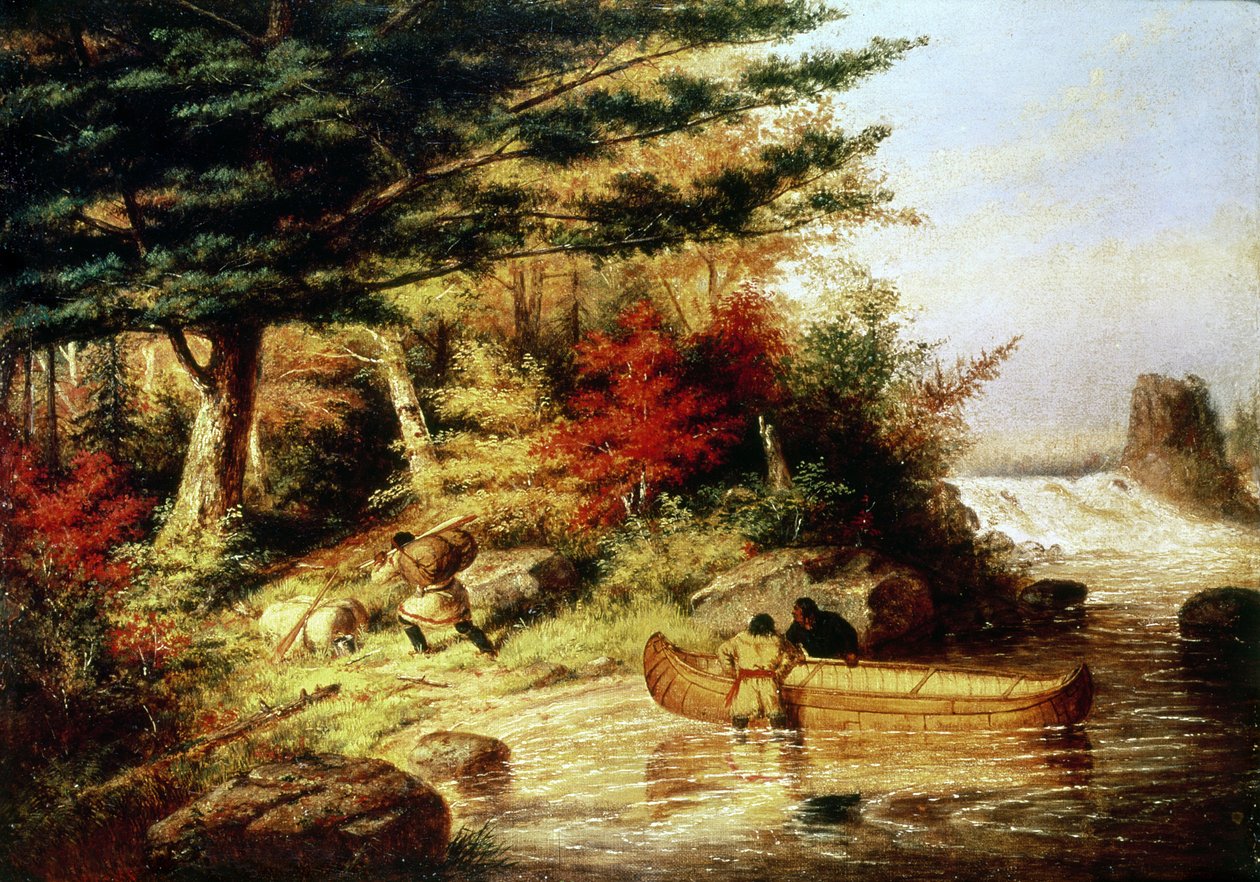 Intiaanit kuljettavat turkiksia Kanadan erämaassa, 1858 tekijältä Cornelius Krieghoff
