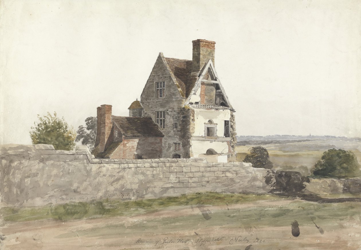 Parton Hallin rauniot, Staffordshire, 1820 tekijältä Cornelius Varley