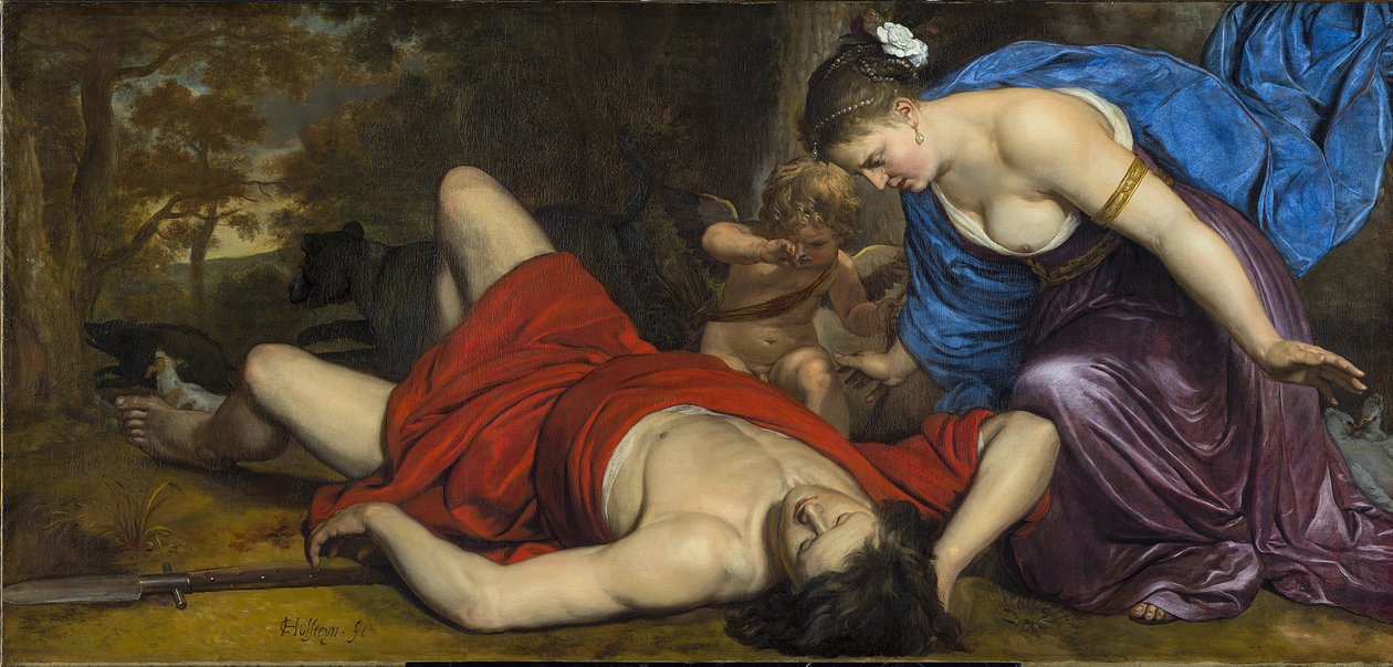 Venus ja Amor surevat kuolleita Adonis par Holsteijn, Cornelis Pieterszoon (1618-1658). Öljy kankaalle, c. 1647-1648, Frans Halsin museo Haarlem tekijältä Cornelius Holsteyn