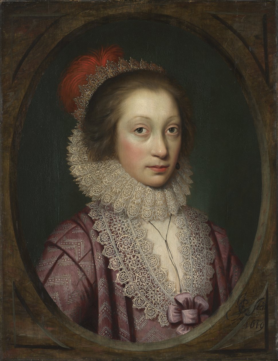 Naisen muotokuva, mahdollisesti Elizabeth Boothby, 1619 tekijältä Cornelius Janssen van Ceulen