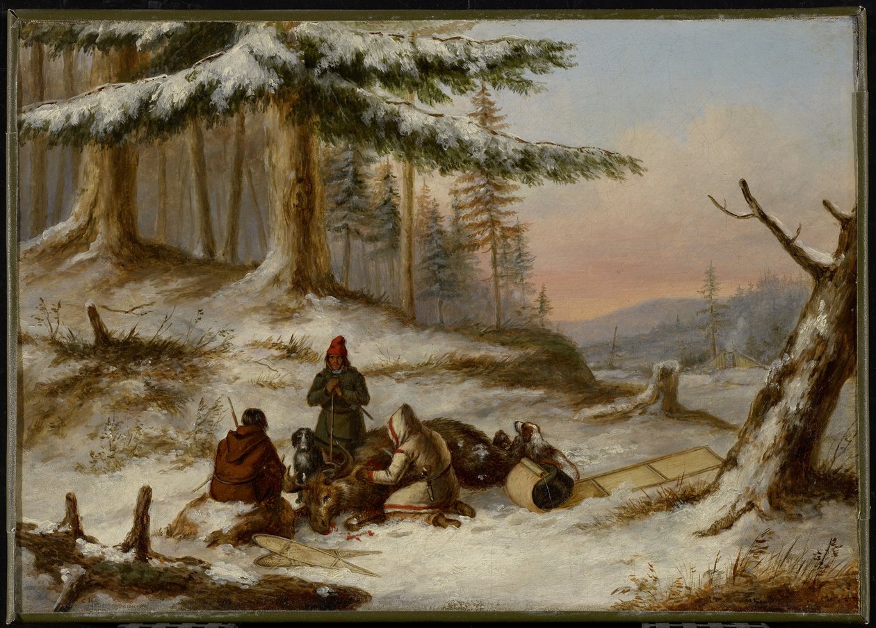Moose Hunters, n. 1859 (öljy kankaalle) tekijältä Cornelius Krieghoff