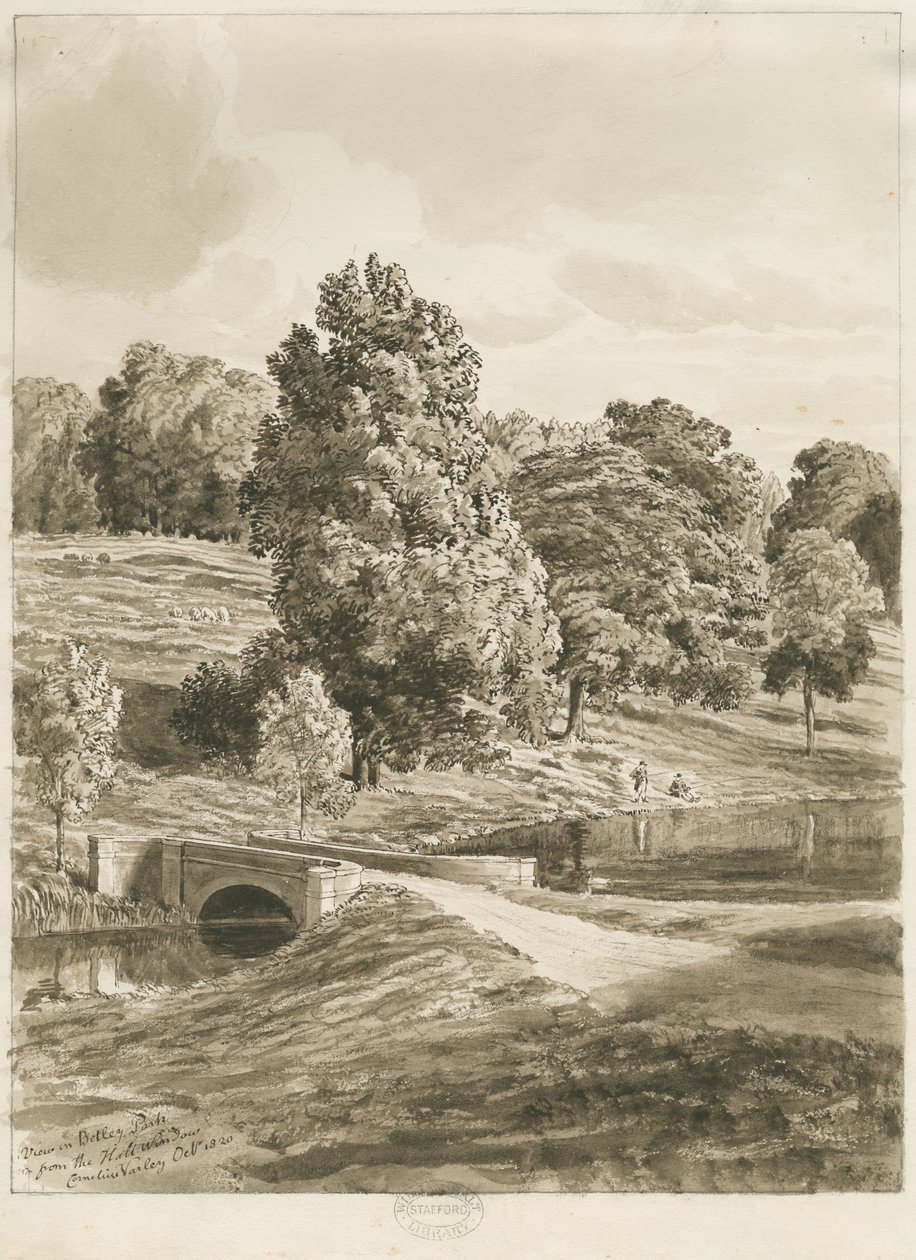 Betley Park: seepiapesupiirustus, lokakuu 1820 (piirustus) tekijältä Cornelius Varley