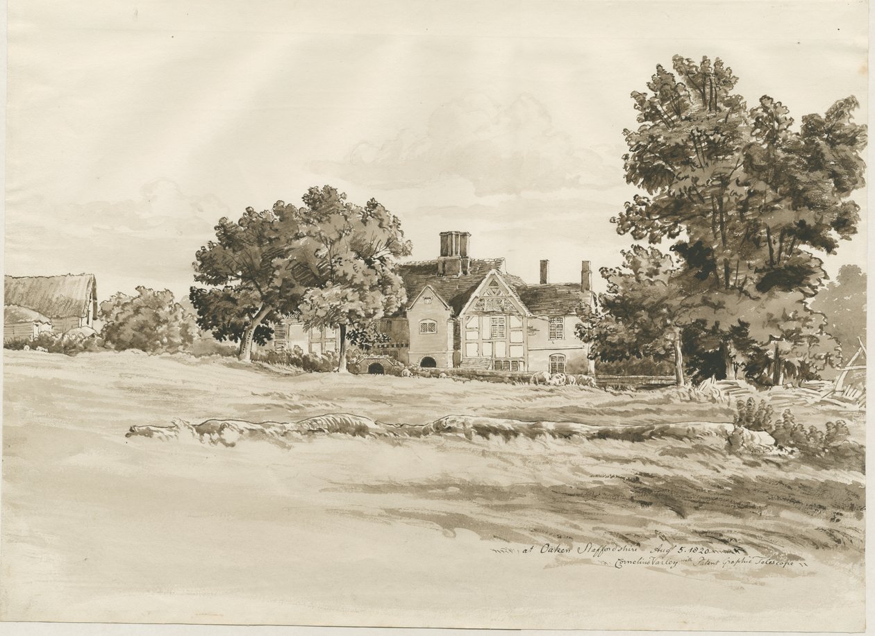 Oaken - Farm House: seepiapesupiirros, 5. elokuuta 1820 tekijältä Cornelius Varley