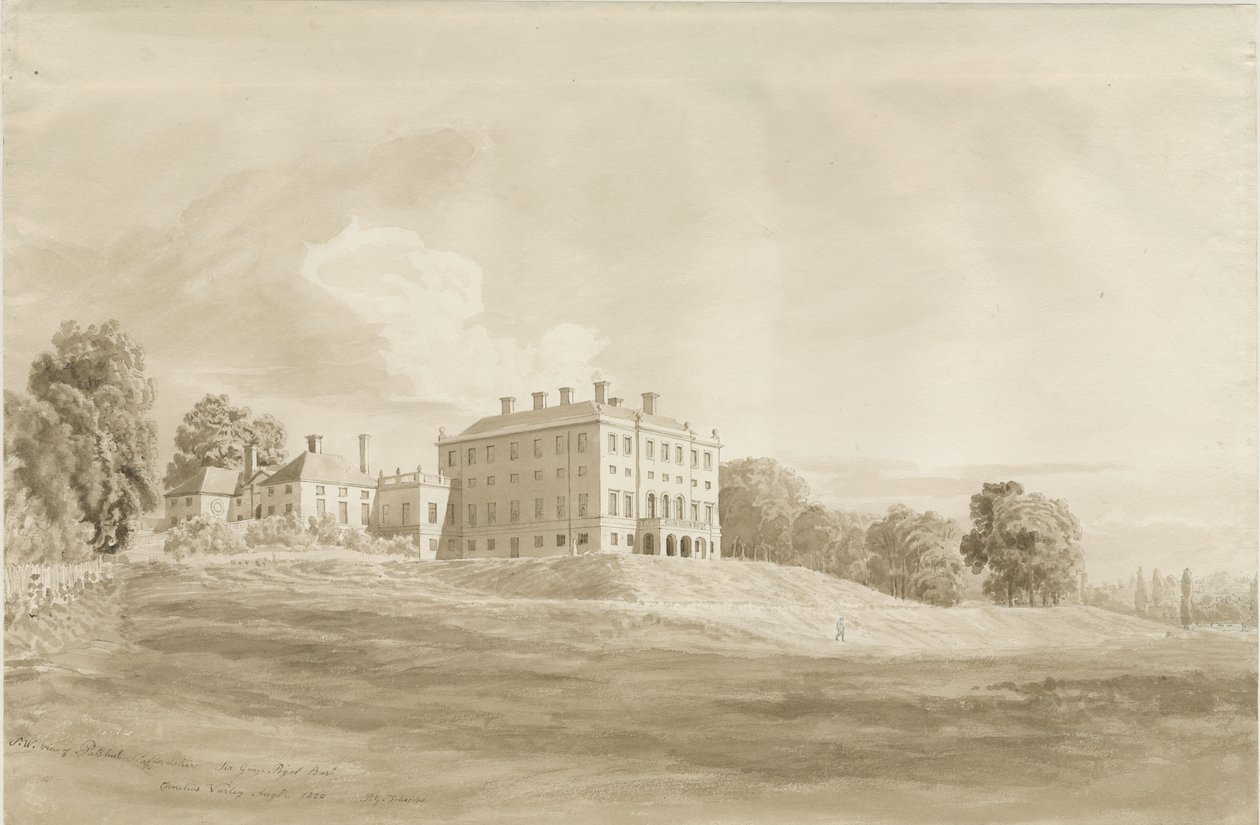 Patshull House: seepiapesupiirustus, elokuu 1820 tekijältä Cornelius Varley