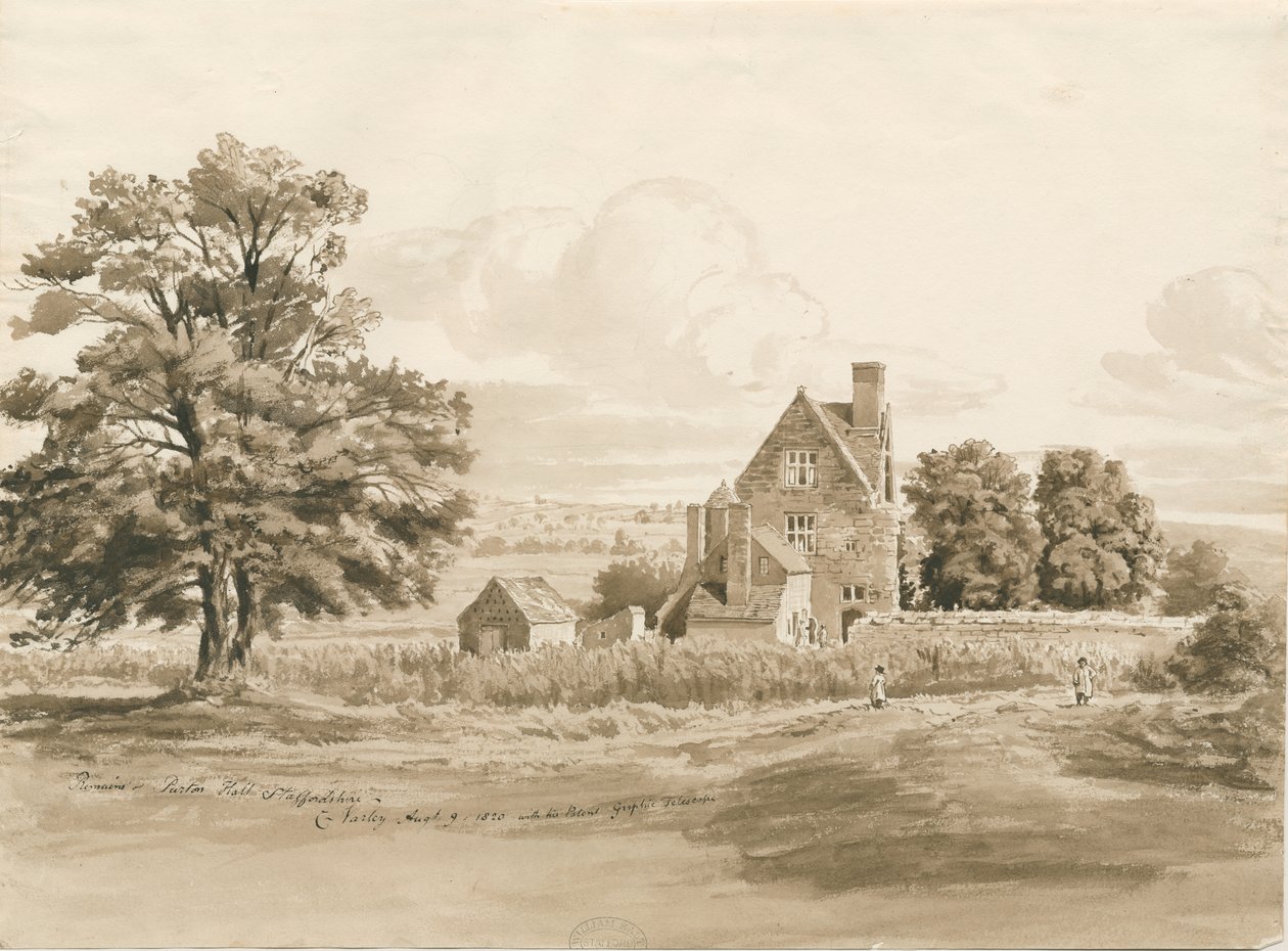Tettenhall - Perton Hall: seepiapesupiirustus, 9.8.1820 (piirustus) (piirustus) tekijältä Cornelius Varley