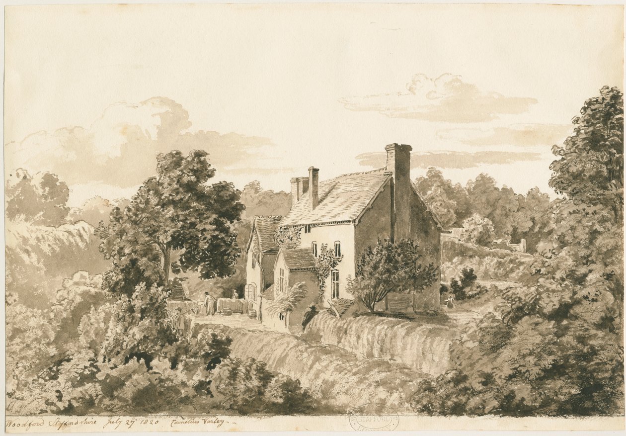Woodford - Mökit: seepiapiirros, 27. heinäkuuta 1820 tekijältä Cornelius Varley