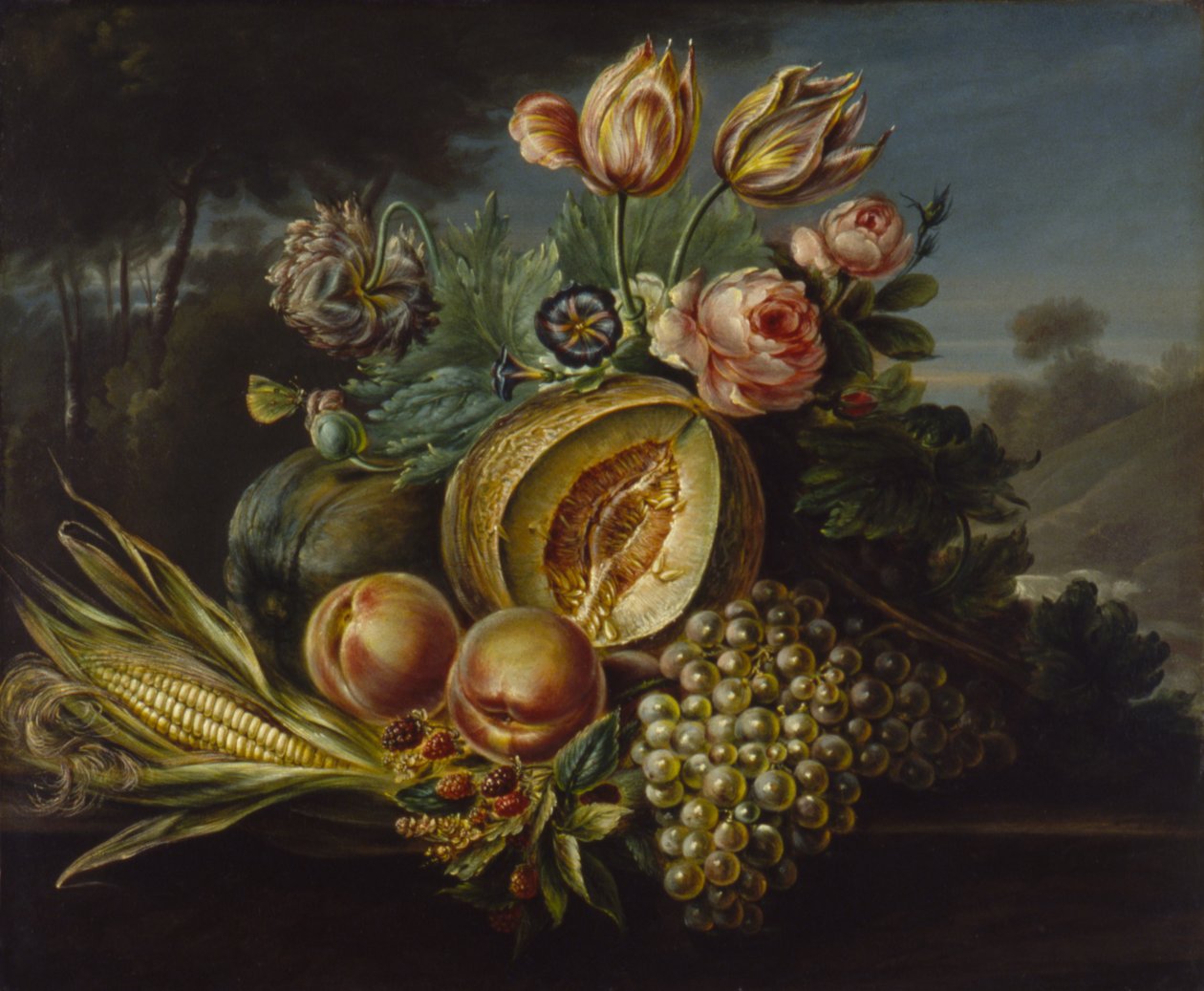 Asetelma hedelmillä ja kukilla, 1824. tekijältä Cornelius de Beet