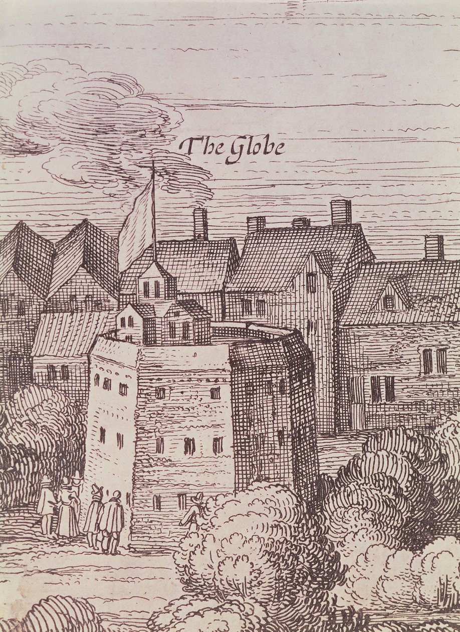 The Globe Theatre, yksityiskohta kaiverruksesta tekijältä Cornelius de Visscher