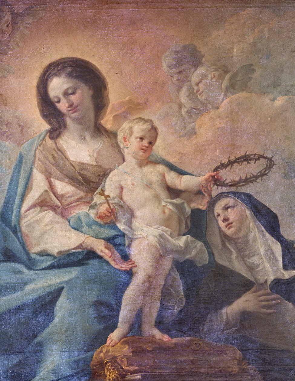 SS Salvatoren kirkko, sisätilat, Rukousnauhan alttari, Rukousnainen, Corrado Giaquinton (1703-1766) kankaalle maalaus, yksityiskohta, Poggiardo, Lecce, Puglia (kuva) tekijältä Corrado Giaquinto