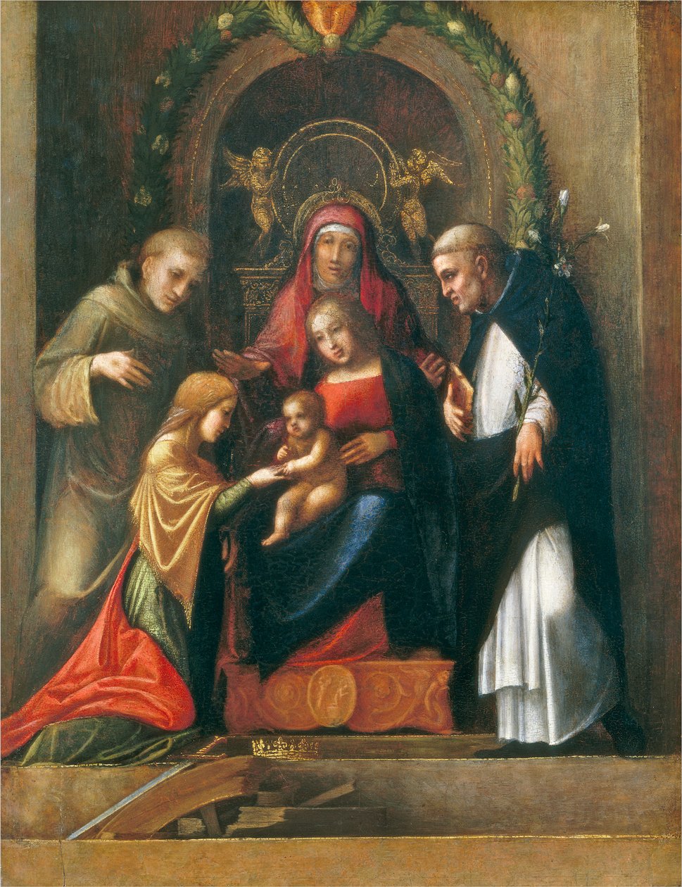 Pyhän Katariinan mystinen avioliitto, 1510- 15 tekijältä Antonio da Correggio