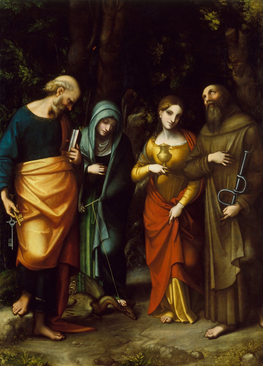 Pyhät Pietari, Martta, Maria Magdalena ja Leonard, n. 1515. tekijältä Correggio