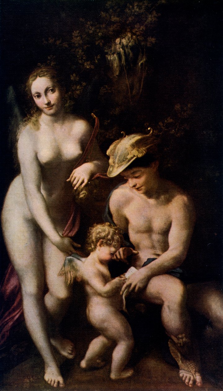 Venus Merkuriuksen ja Amorin kanssa Rakkauden koulu, c1525, 1912. tekijältä Antonio da Correggio