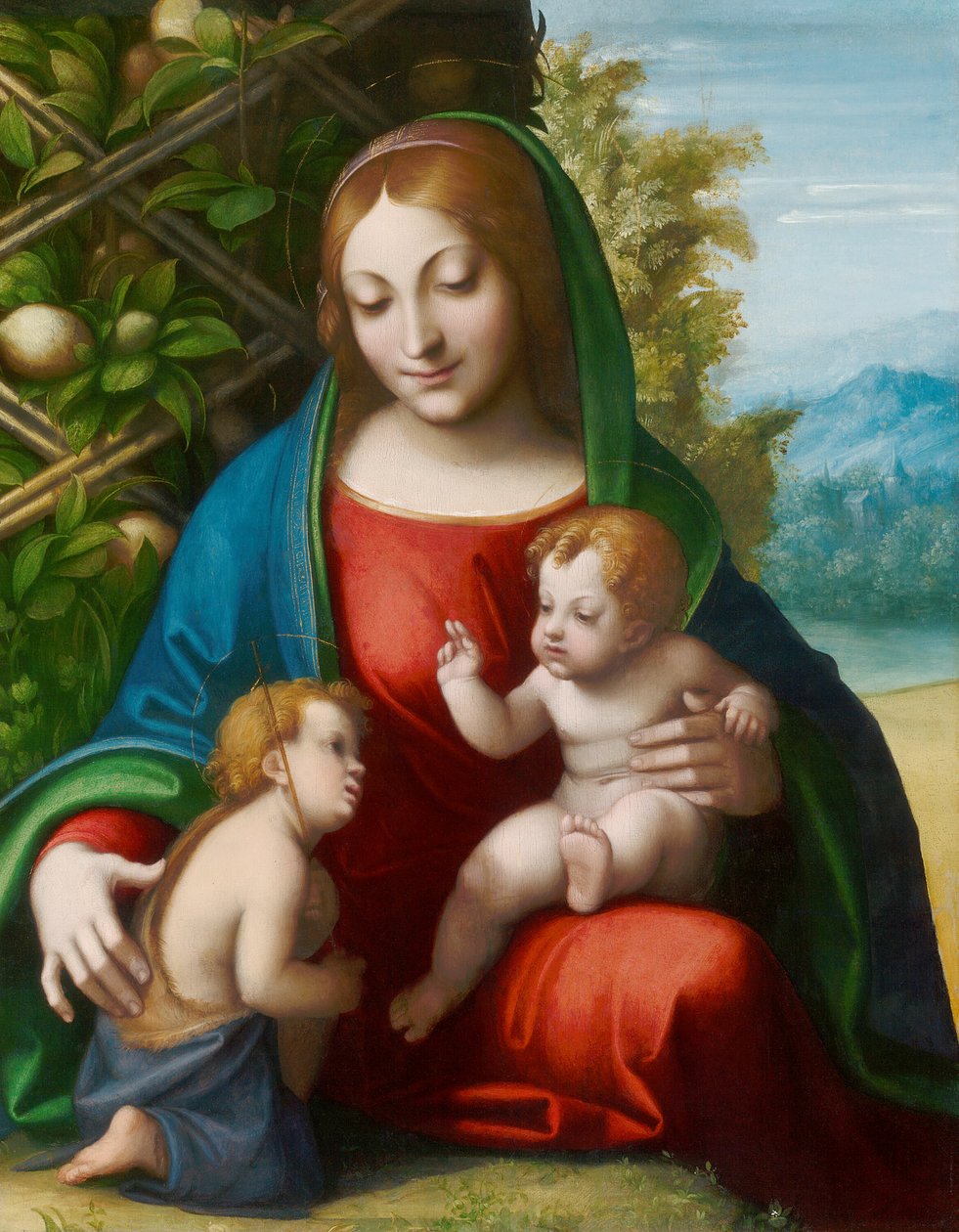Neitsyt ja lapsi nuoren Pyhän Johannes Kastajan kanssa, n. 1515 tekijältä Correggio