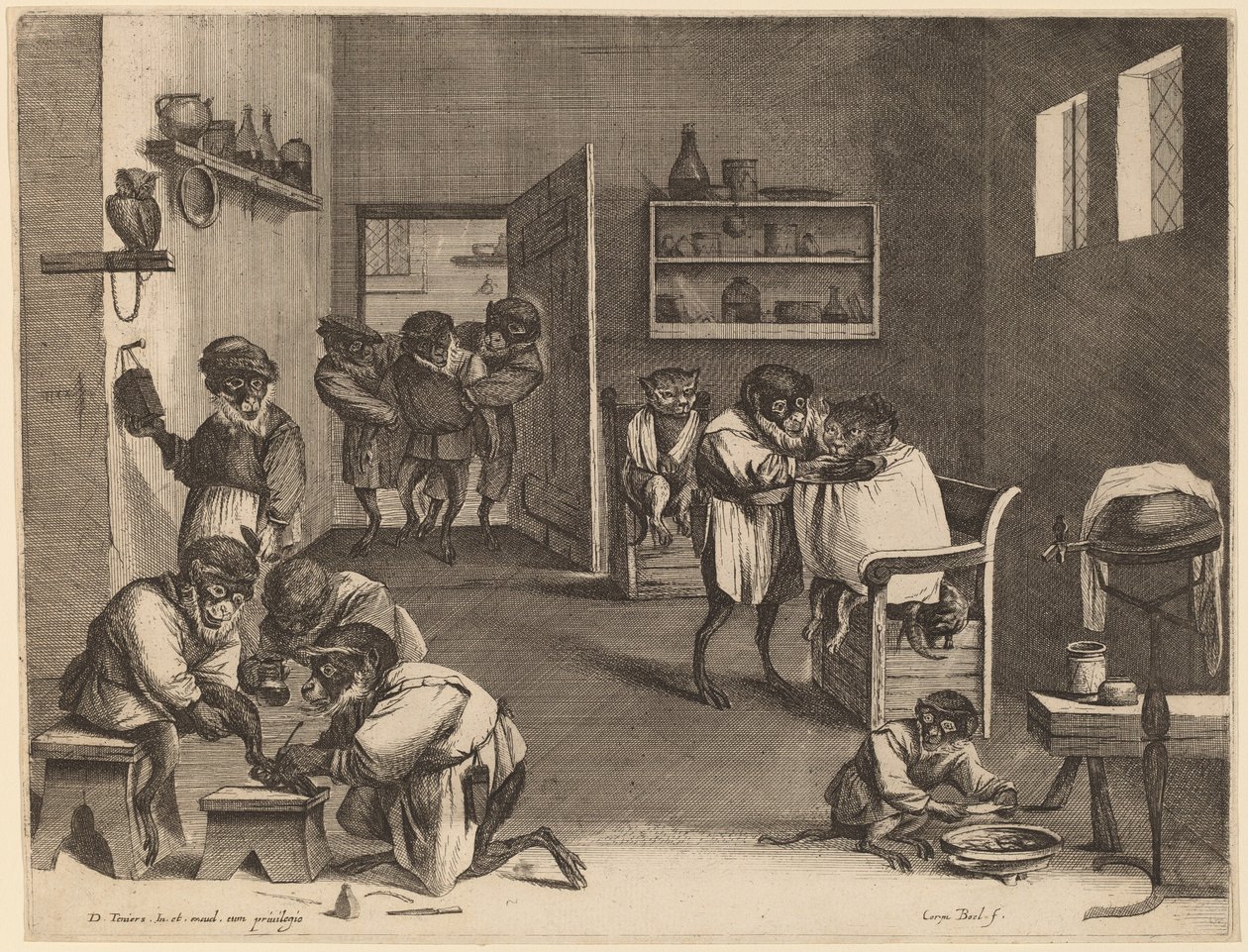 Apinoiden parturi tekijältä Coryn Boel after David Teniers the Younger
