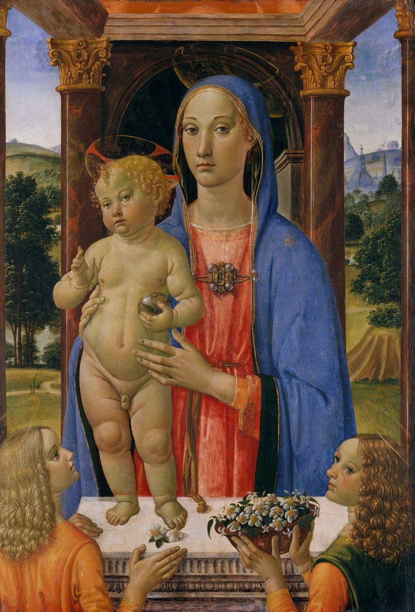 Madonna ja lapsi enkelien kanssa, n. 1480-2 (tempera ja kulta puussa) tekijältä Cosimo Rosselli