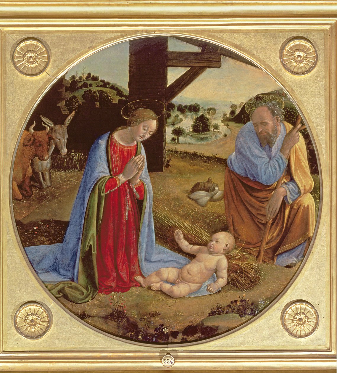 Syntymä (tempera paneelissa) tekijältä Cosimo Rosselli
