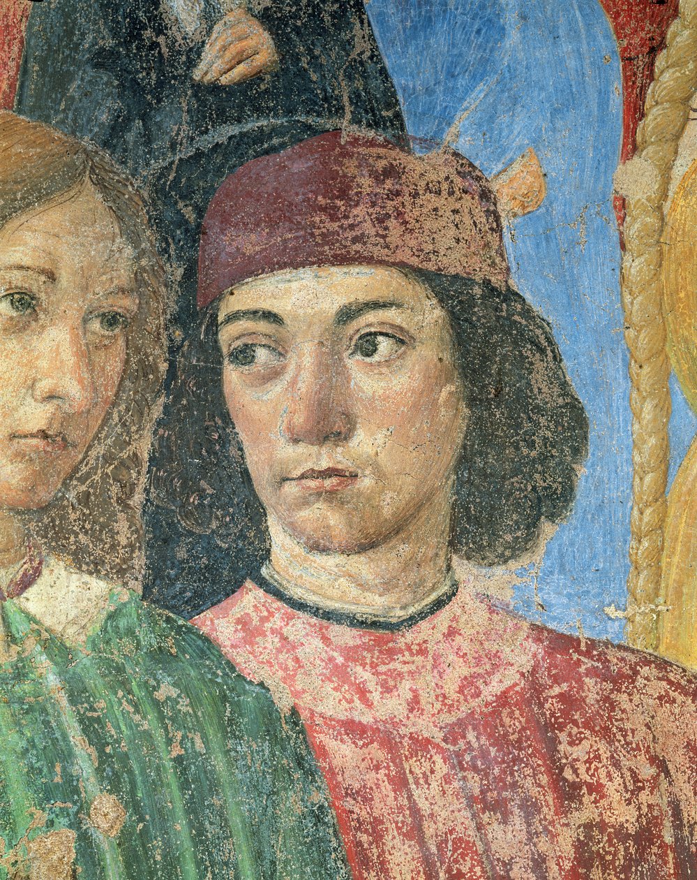 Piispan kulkue S. Ambrogion kirkon edessä, yksityiskohta Marsilio Ficinon freskosta 1433-99 1468. tekijältä Cosimo Rosselli
