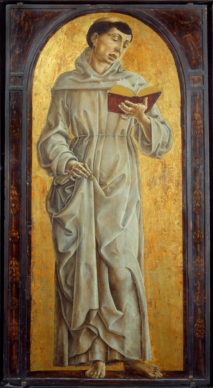 Pyhä Anthony Padovalainen lukee (san antonio di padova) Cosme Turan puumaalaus (1430-1495) Sun. 0,71x0,31 m tekijältä Cosimo Tura