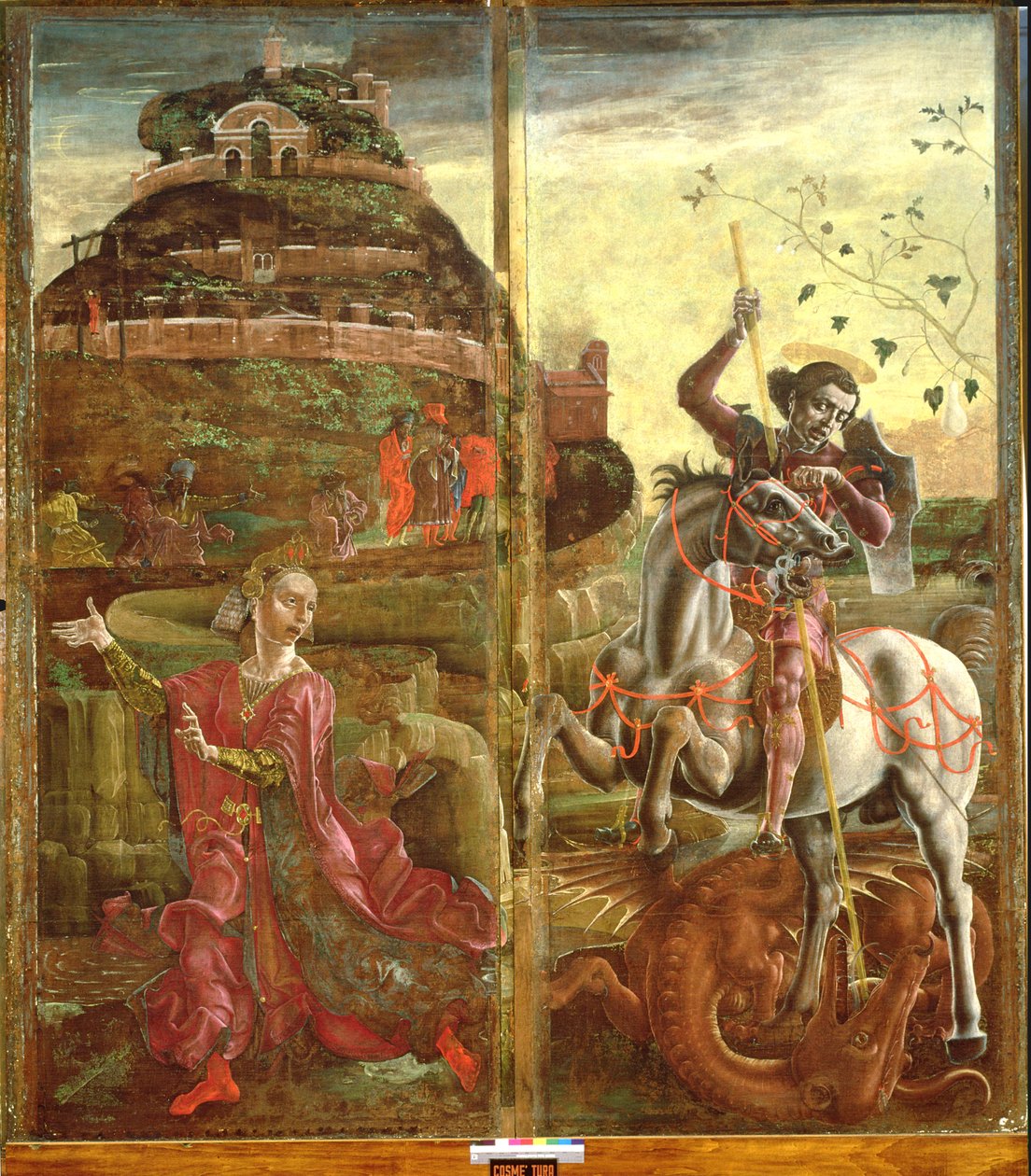 Pyhä Yrjö ja lohikäärme, polyptyykistä, 1469 (tempera taulussa) (katso myös 215995) tekijältä Cosimo Tura