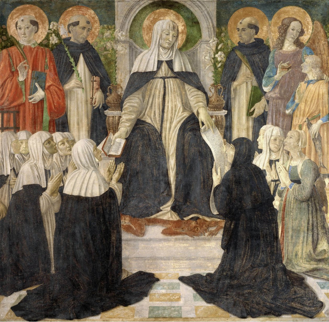 Pyhä Katariina Sienan Pyhän Dominicin toisen ja kolmannen ritarikunnan hengellinen äiti, n. 1499. tekijältä Cosimo di Lorenzo Rosselli