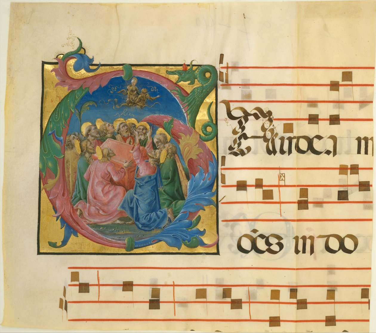 Käsikirjoituksen valaistus Neitsyen taivaaseenastumisen kanssa alkukirjaimessa G, 1450-60. tekijältä Cosmè Tura