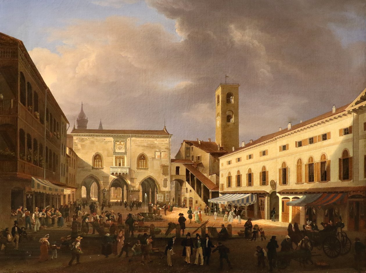 Näkymä Piazza Grandelle Bergamossa tekijältä Costantino Rosa