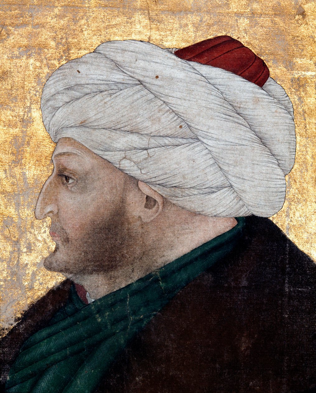 Muotokuva ottomaanien sulttaani Mehmet II:sta (Mehmed II Valloittaja tai Muhammad II Fatih) (1430-1481) Miniaturisti Costanzo da Ferraran maalaus (noin 1450 noin 1524). Yksityiskohta. Topkapi Sarayi -museon kirjasto Istanbulissa tekijältä Costanzo da Ferrara