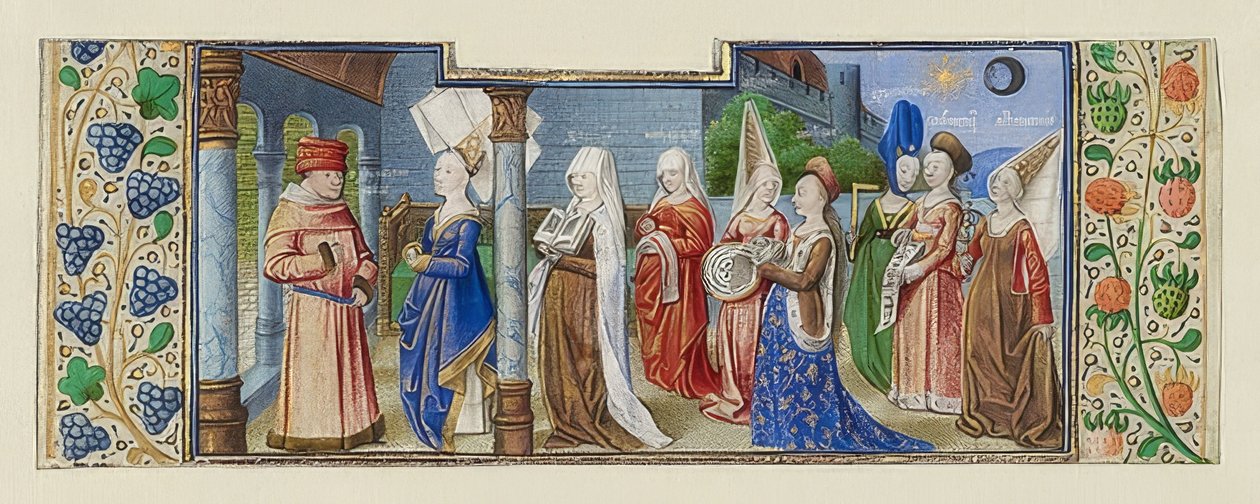 Filosofia esittelee Boethiuksen seitsemän vapaata taidetta. Noin 1460-1470 tekijältä Coëtivy Master