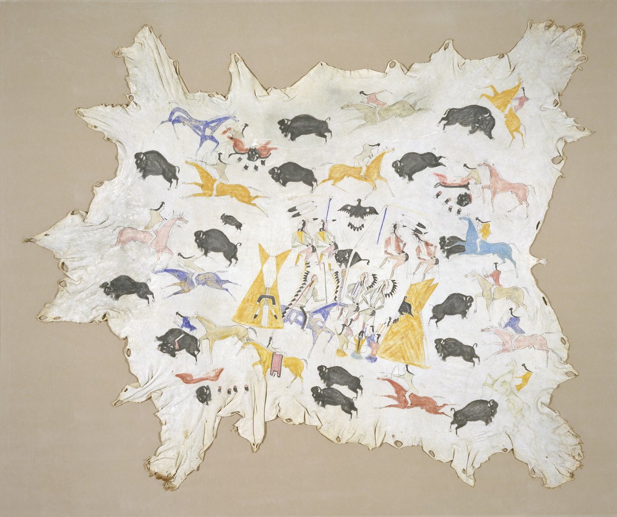 Scenes of Plains Indian Life, n. 1880 (pigmentti hirvennahalla) tekijältä Cotsiogo