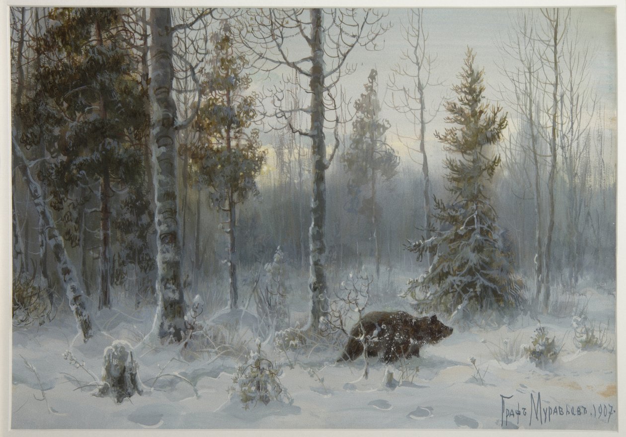 Karhu talvimetsässä, 1907 tekijältä Count Vladimir Leonidovich Muravyov