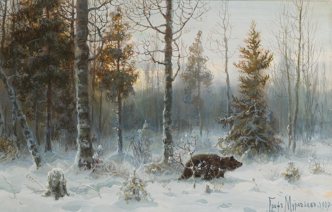Talvimaisema karhun kanssa, 1907 tekijältä Count Vladimir Leonidovich Muravyov