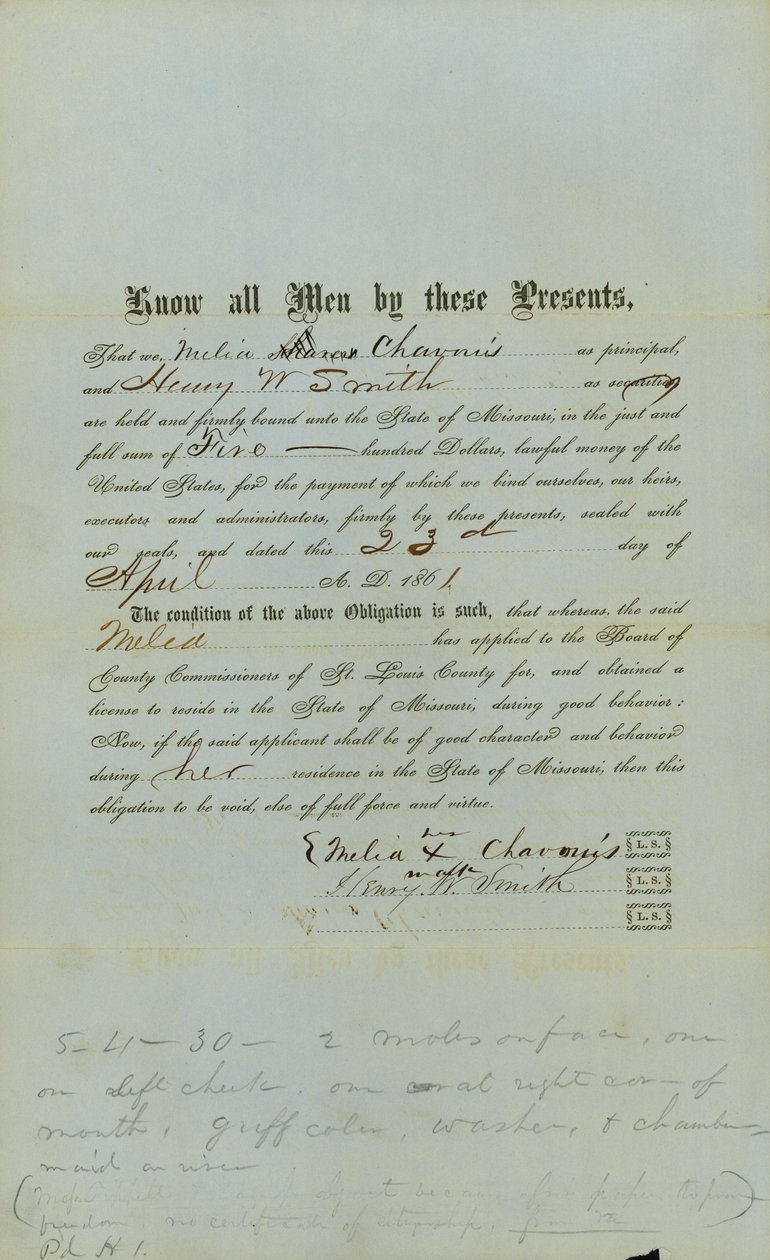 Chavouis Free Negro Bond tekijältä County Court of St. Louis